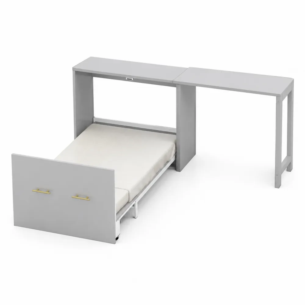 Lit escamotable en métal gris avec bureau intégré 200x90 cm