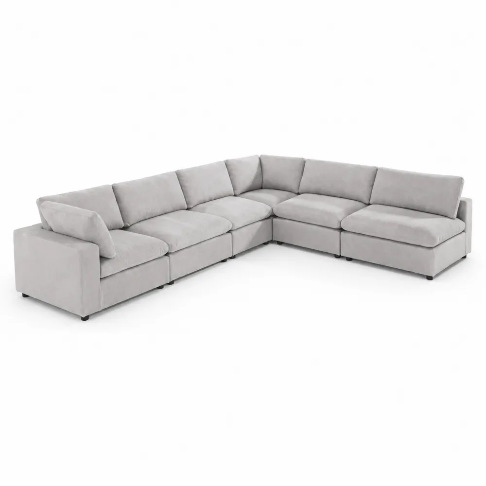 Canapé d'angle modulable 6 places en tissu microfibre Gris