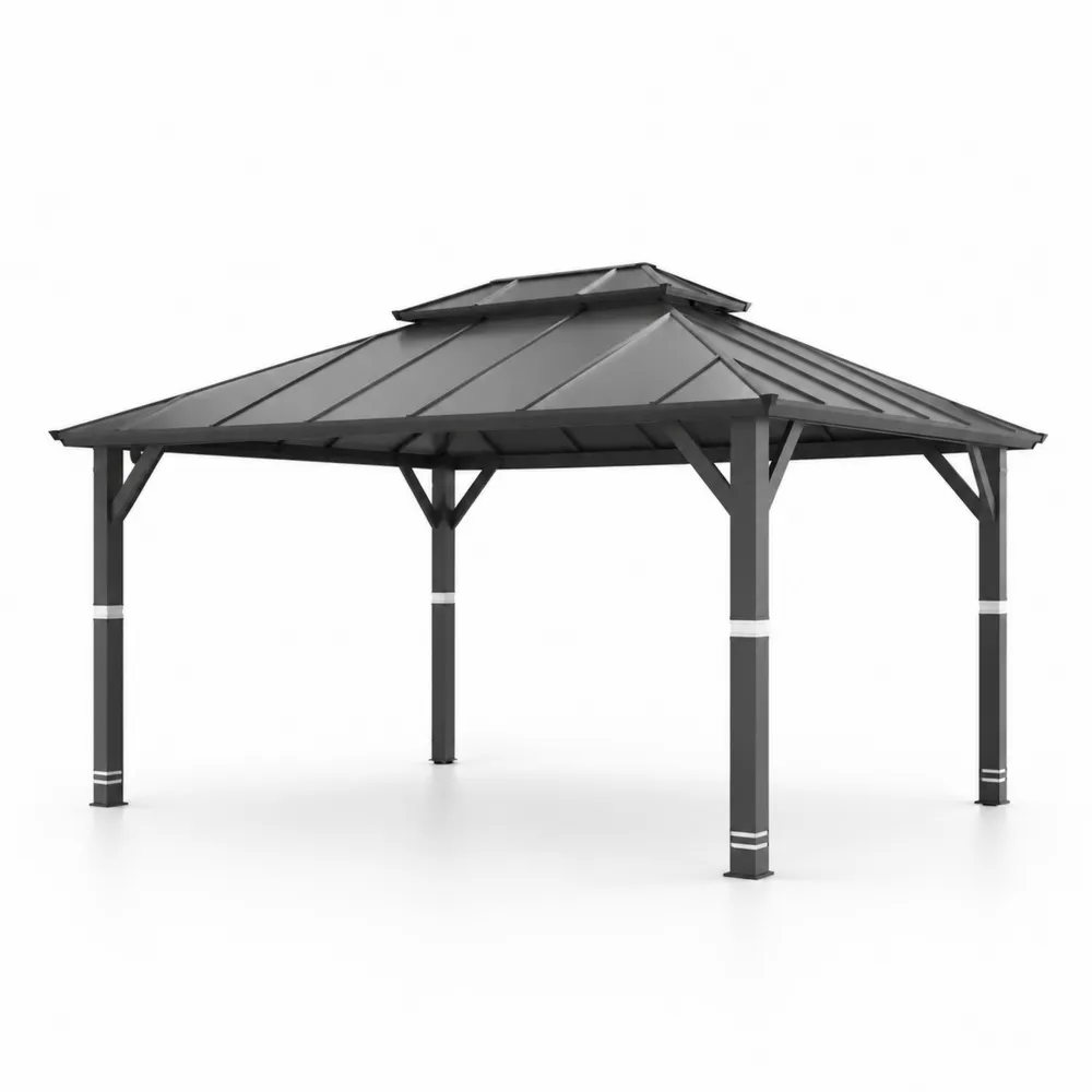 Pavillon de Jardin en Métal Gris 3x3 m