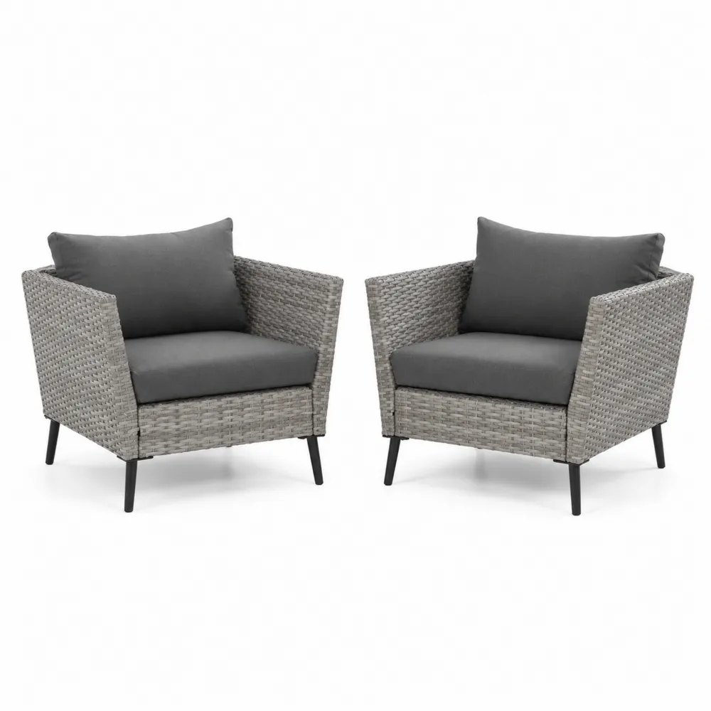 Paire de fauteuils d'extérieur en résine tressée avec coussins en polyester