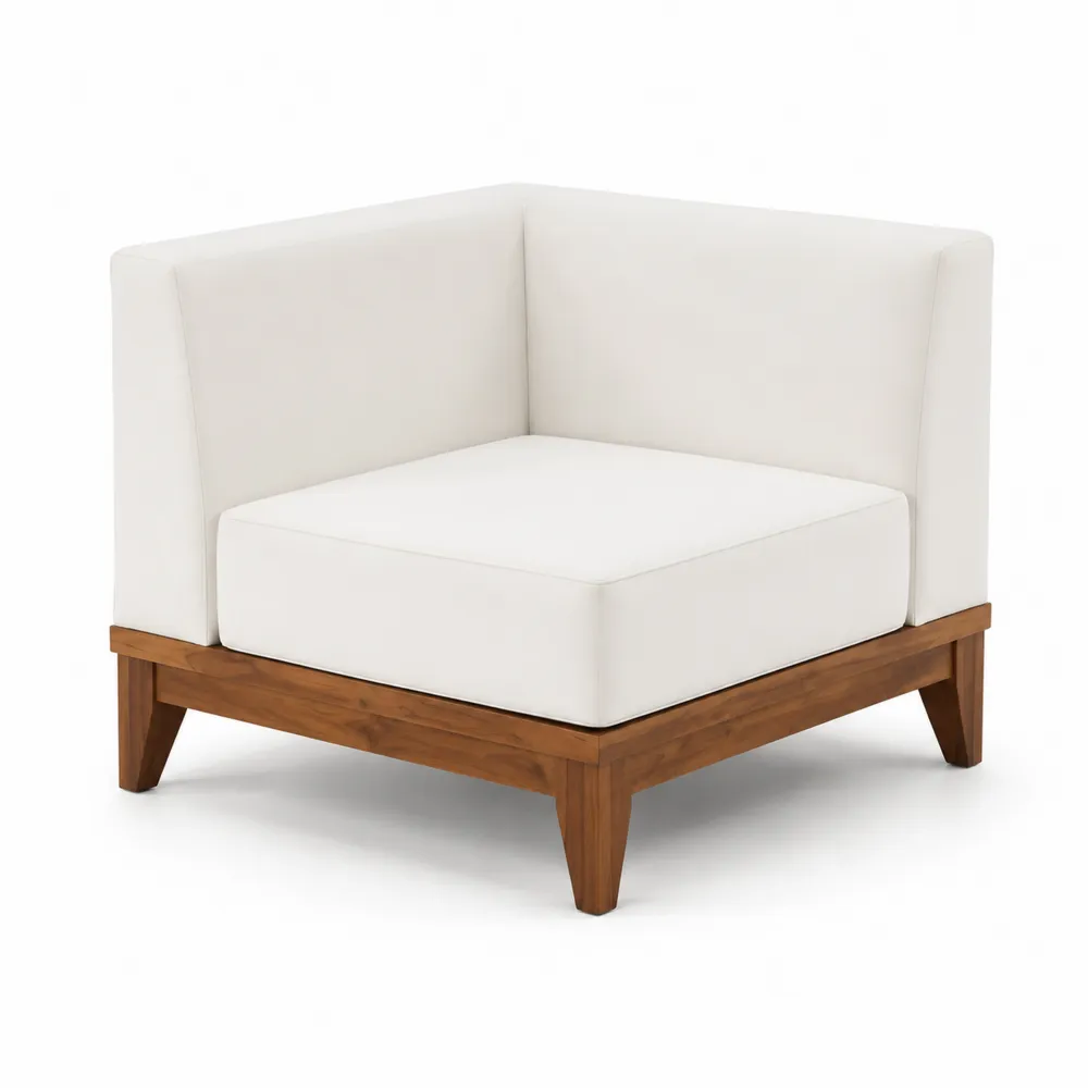 Fauteuil d'angle en bois d'acacia et tissu polyester Crème