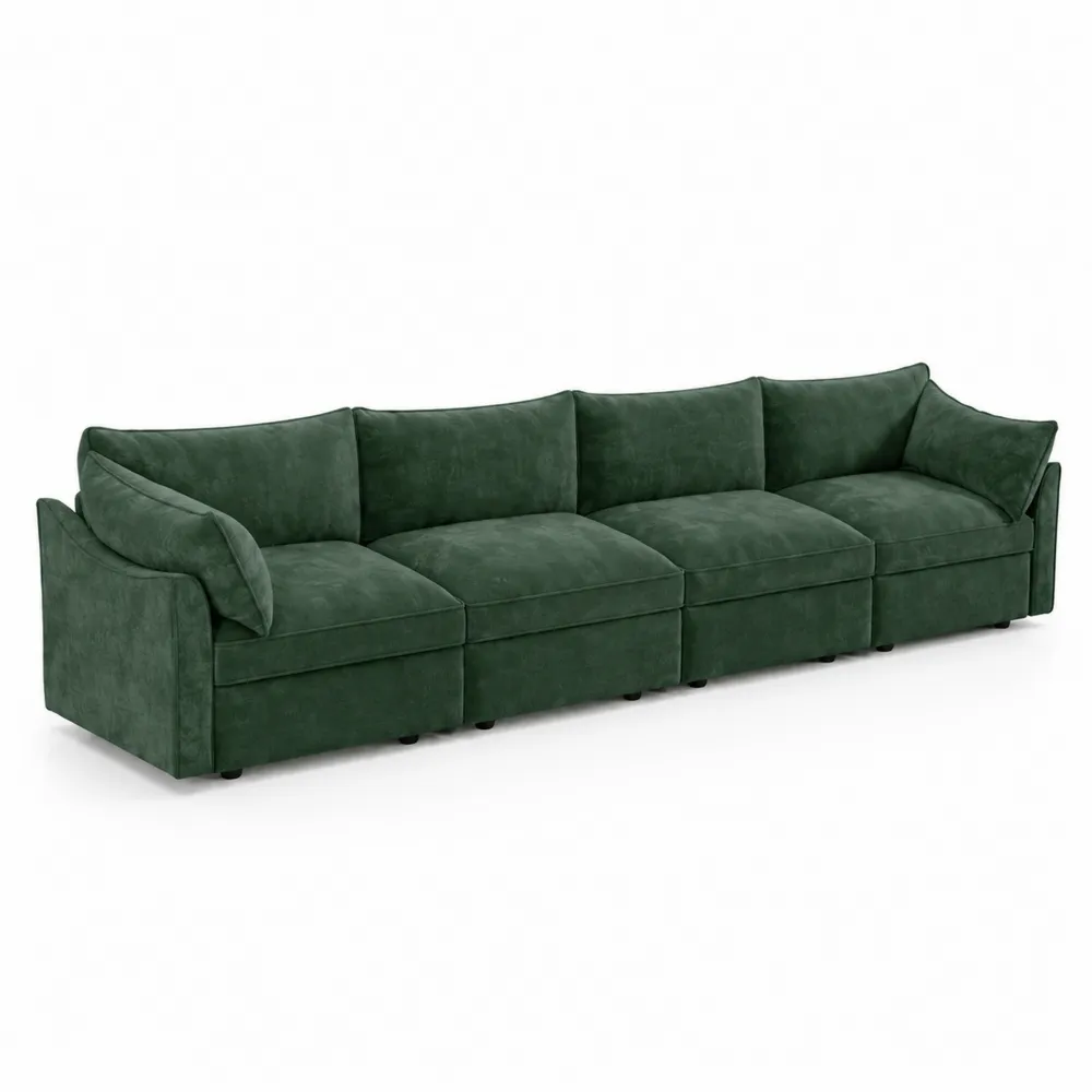 Canapé modulable 4 places en velours Vert
