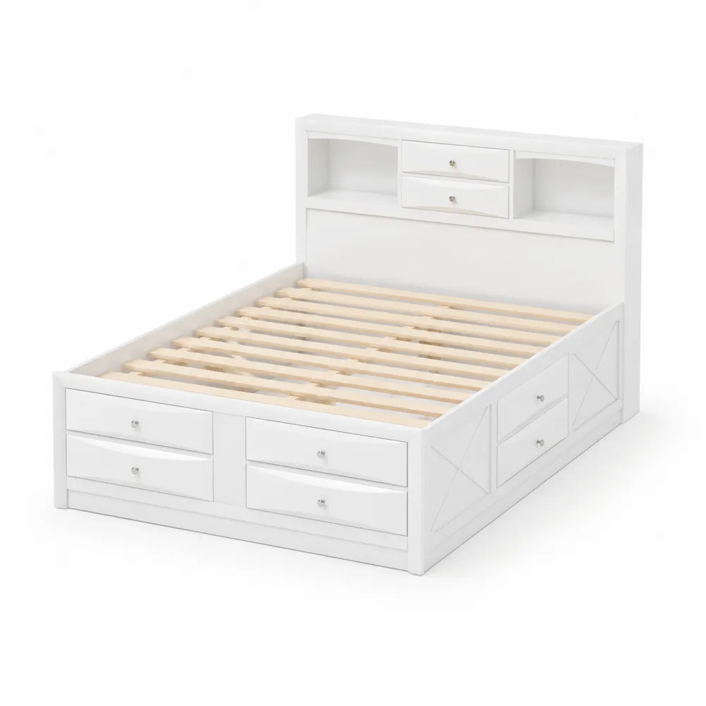 Lit en bois avec rangement 140x200 cm Blanc
