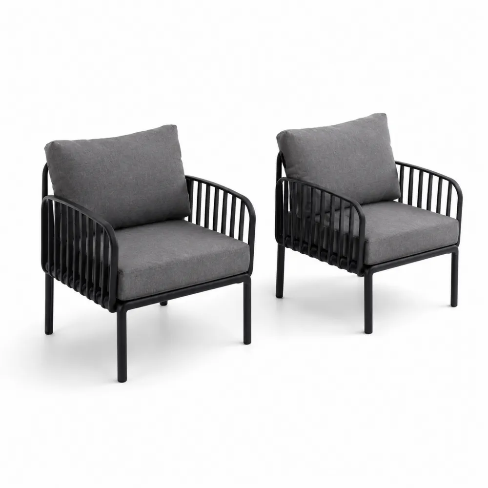 Lot de 2 fauteuils en aluminium avec coussins en polyester Gris