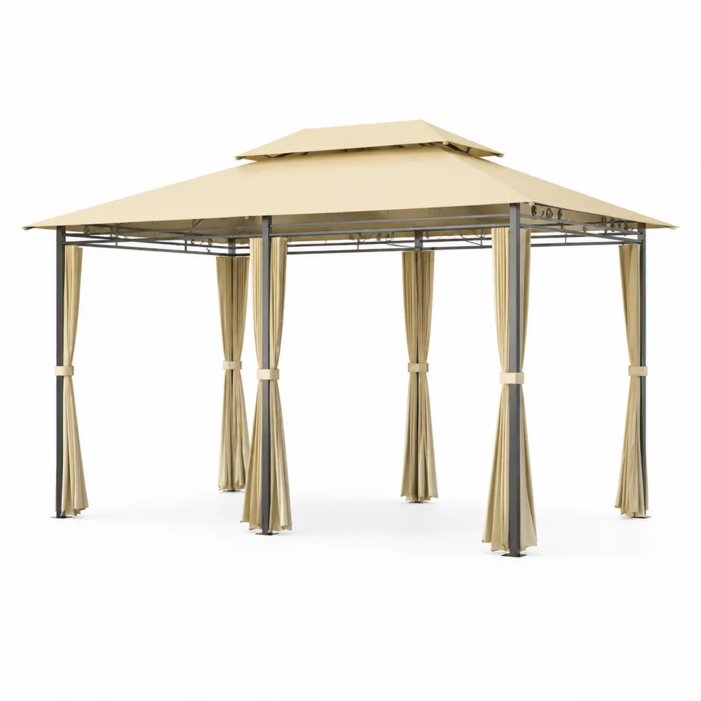 Tonnelle de Jardin en Aluminium avec Toit Double 3x4m Beige