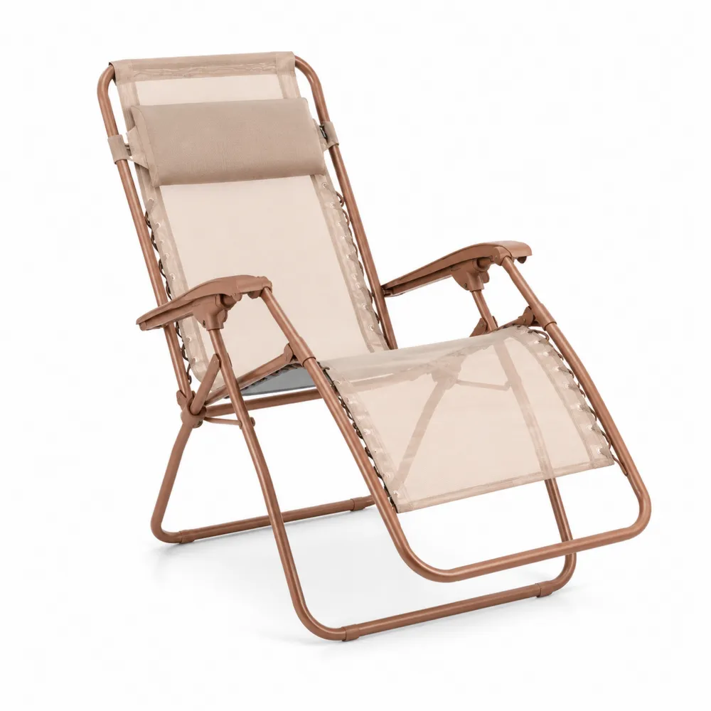 Chaise longue pliante en acier et textilène Beige