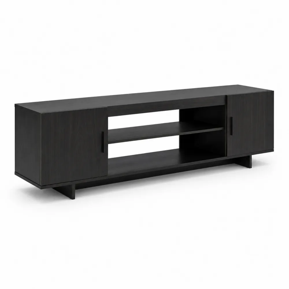 Meuble TV en bois avec étagères et portes 180x40x50 cm