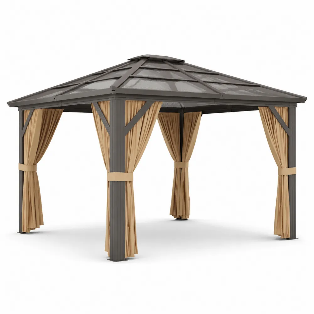 Pavillon de Jardin en Aluminium avec Toit en Polycarbonate Beige et Gris