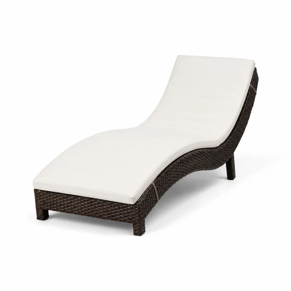 Chaise Longue d'Extérieur en Rotin Marron avec Coussin Crème