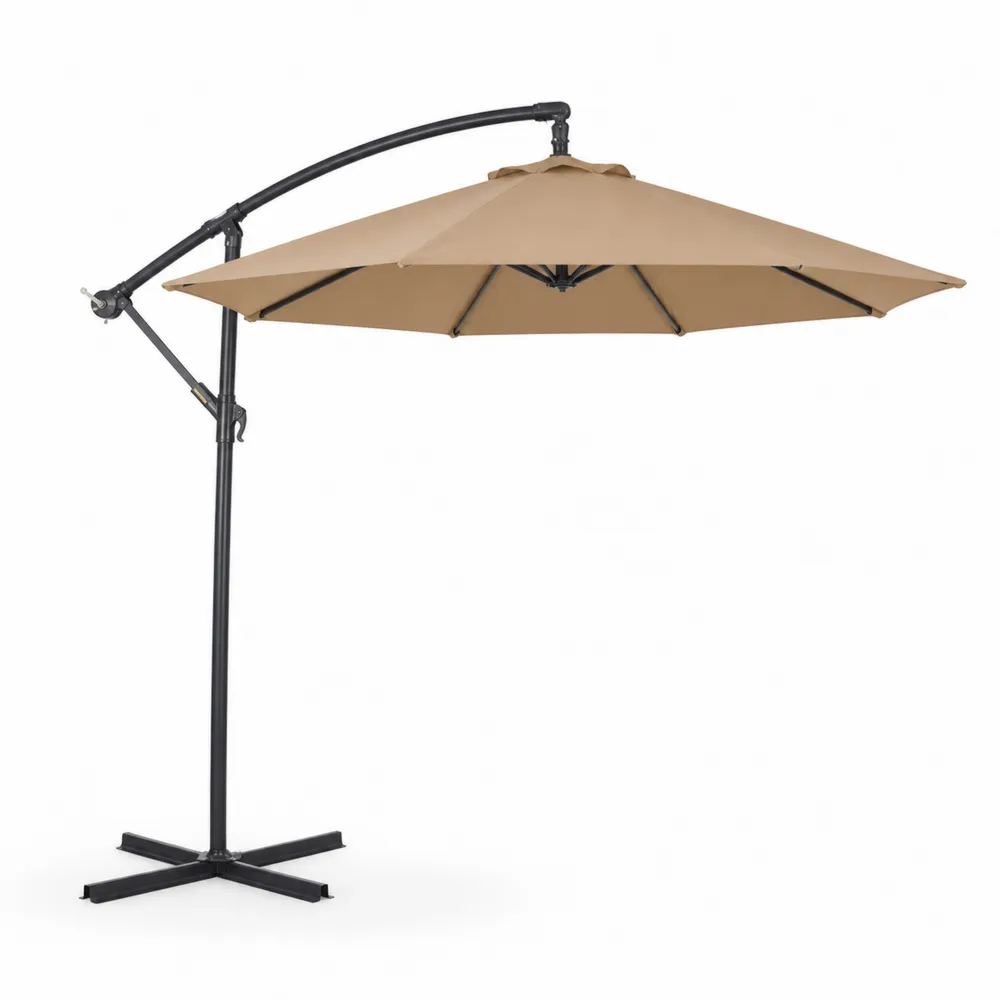 Parasol déporté rond 3m en métal et toile polyester beige