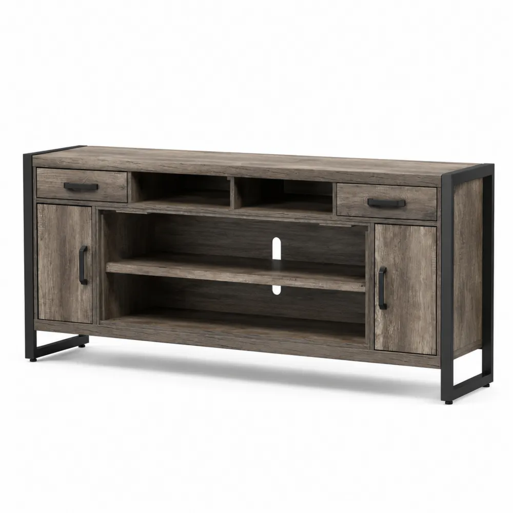 Meuble TV en bois et métal avec rangements - 150x40x60 cm