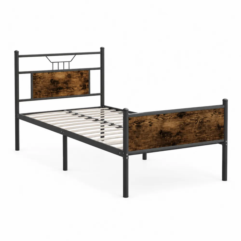 Lit simple en métal avec panneaux en bois 200x90 cm