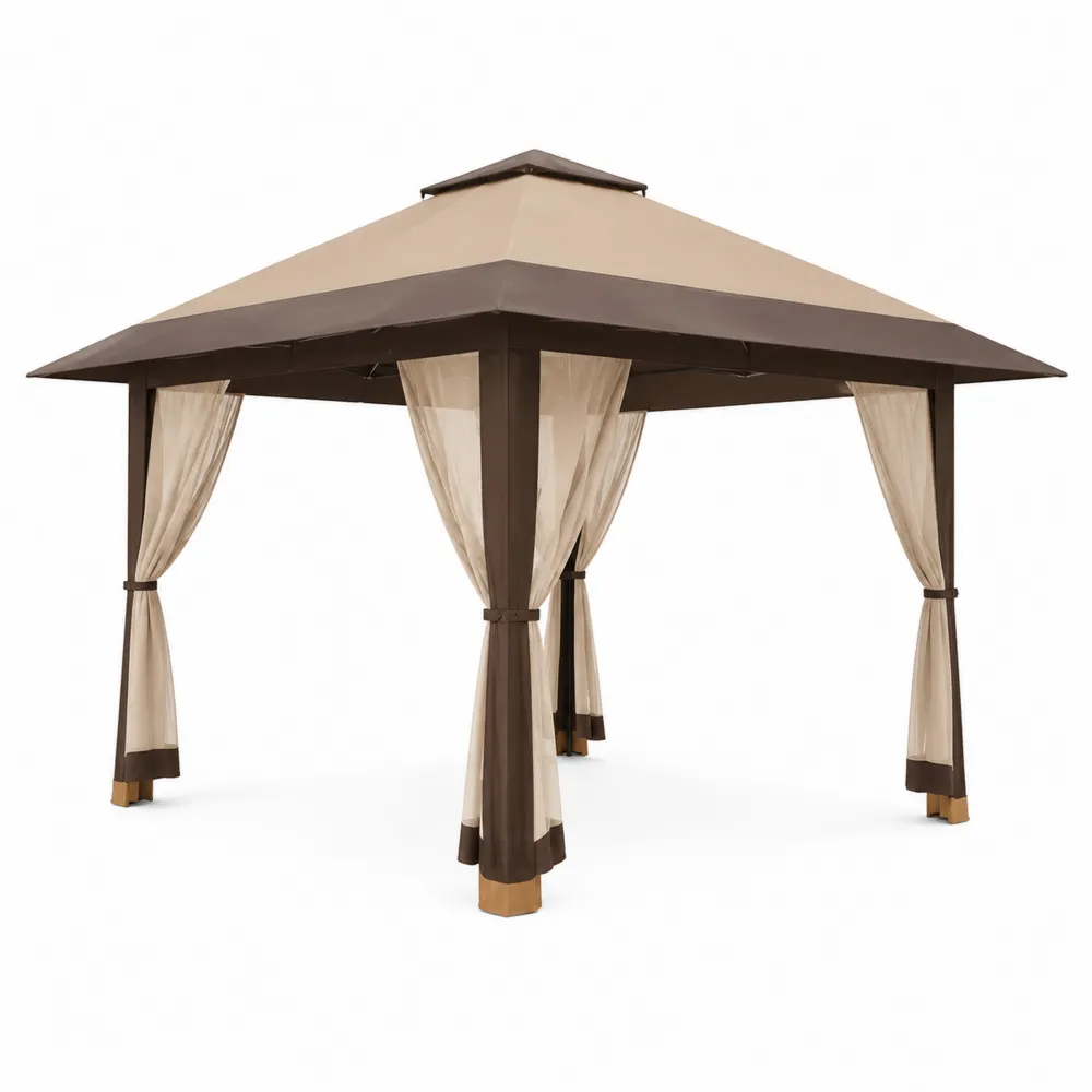 Pavillon de jardin en métal avec rideaux
