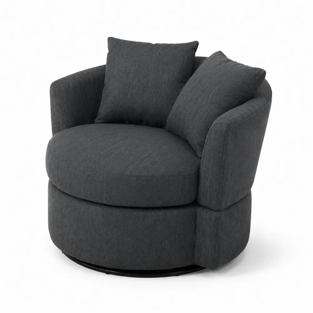 Fauteuil pivotant en tissu avec coussins en Polyester Gris Foncé
