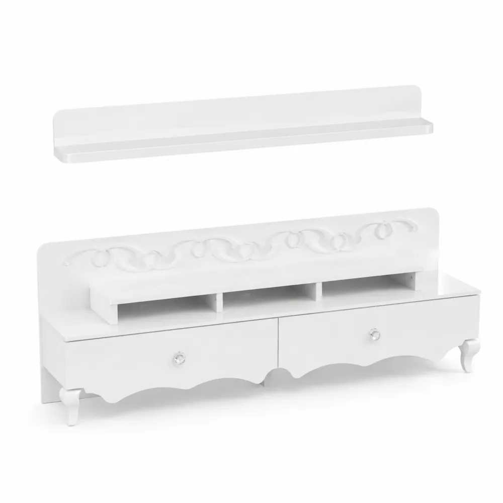 Meuble TV avec étagère murale en bois MDF blanc