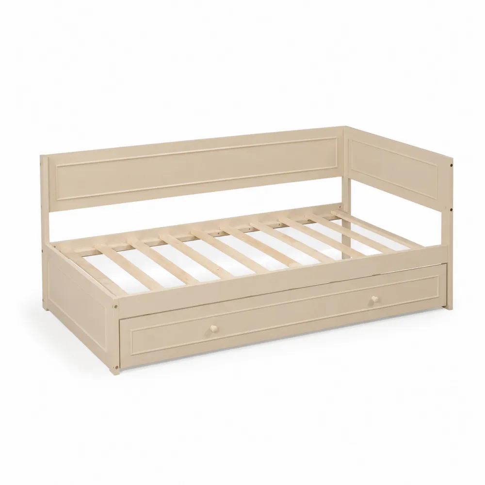 Lit de jour en bois avec tiroir Beige 200x90 cm