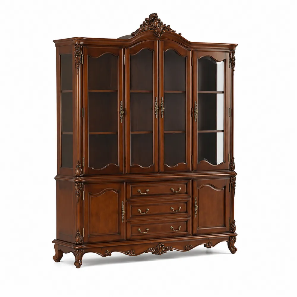 Bibliothèque en bois avec vitre et tiroirs 200x45x220 cm