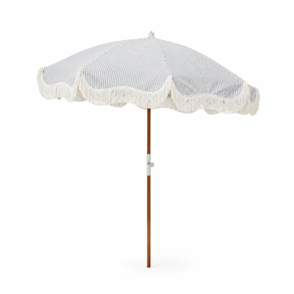 Parasol en bois avec toile rayée 200 cm