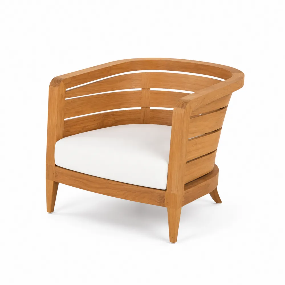 Fauteuil en Bois de Teck et Tissu Blanc