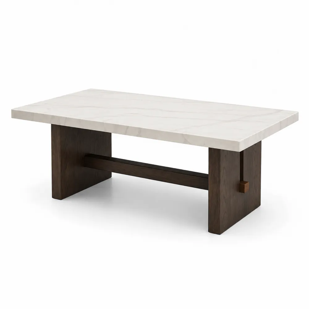 Table basse en marbre et bois de 120x60x40 cm