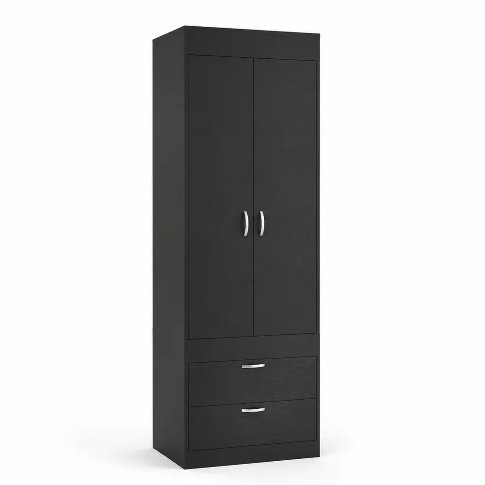 Armoire en bois composite avec 2 portes et 2 tiroirs noir 180x60x40 cm