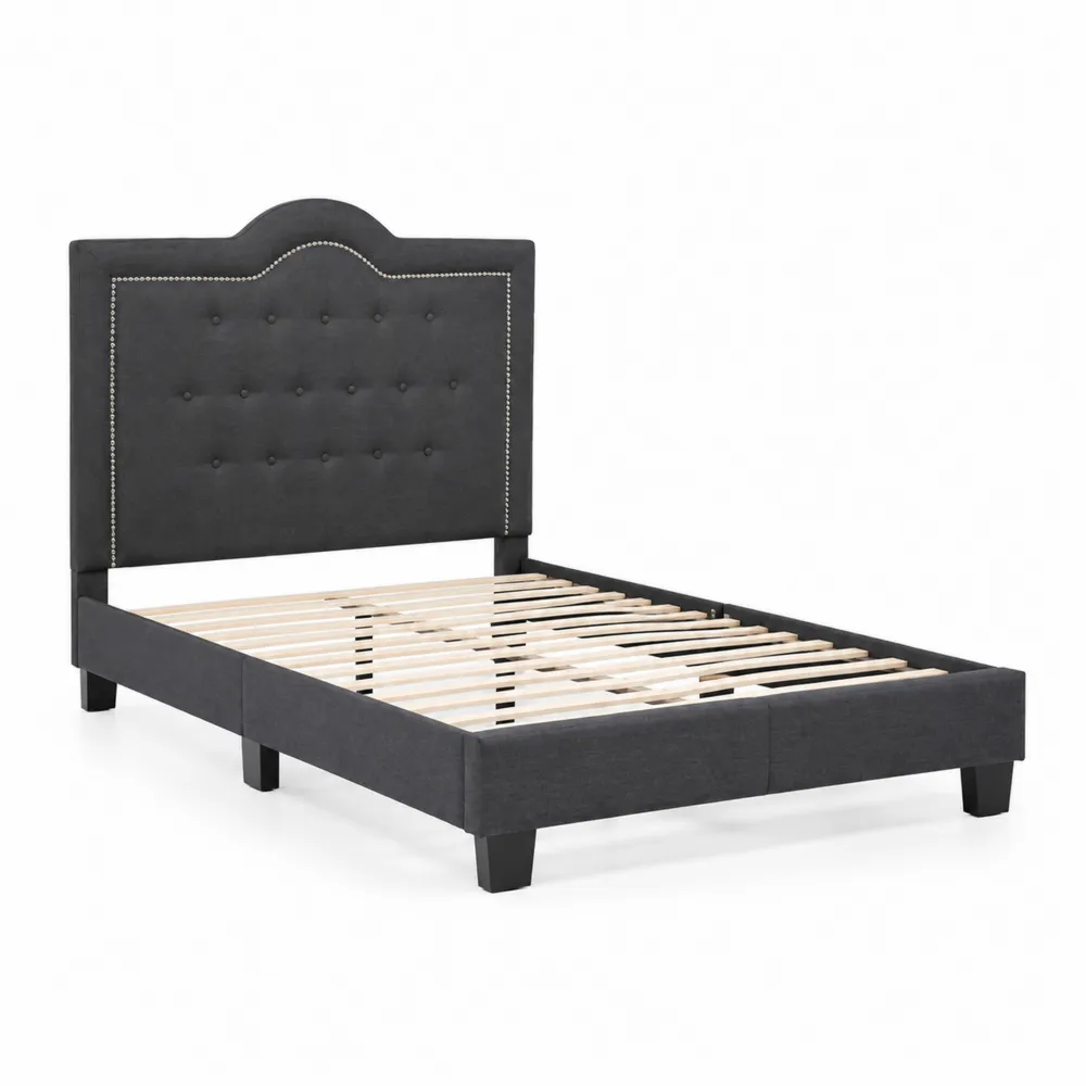 Lit simple avec tête de lit en tissu et cadre en bois 90x190 cm