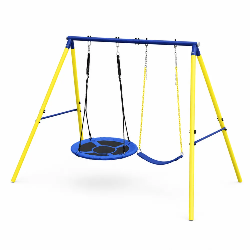 Portique de balançoire en métal avec siège nid d'oiseau et balançoire flexible