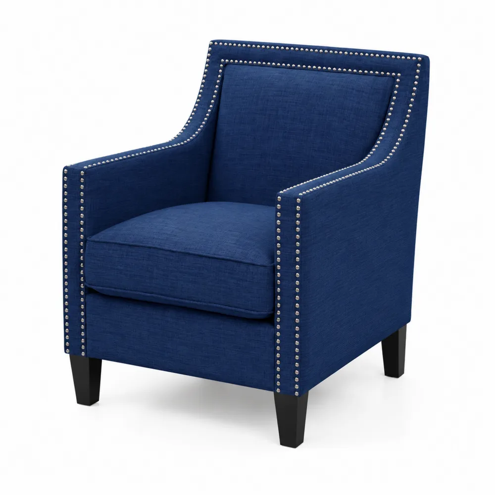 Fauteuil en tissu Bleu avec clous métalliques