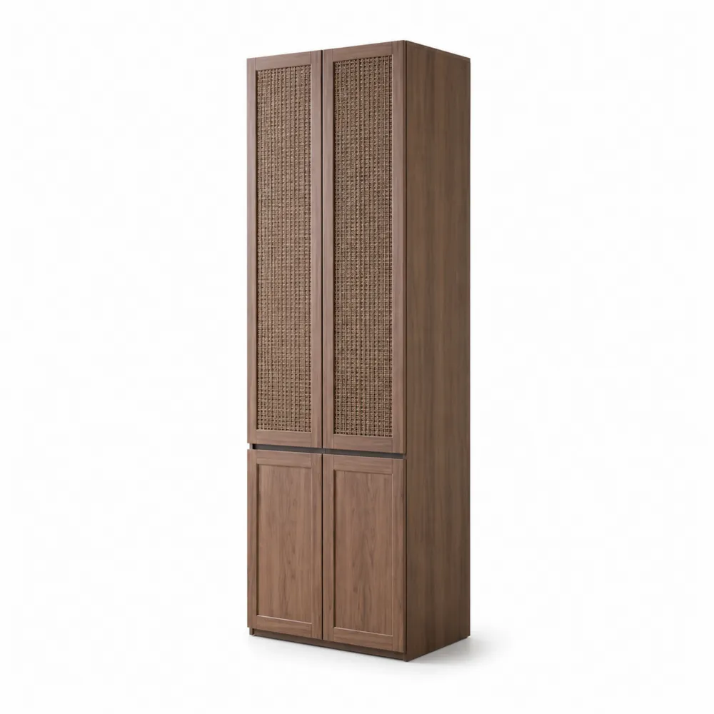 Armoire en Bois et Rotin avec 2 Portes en Chêne