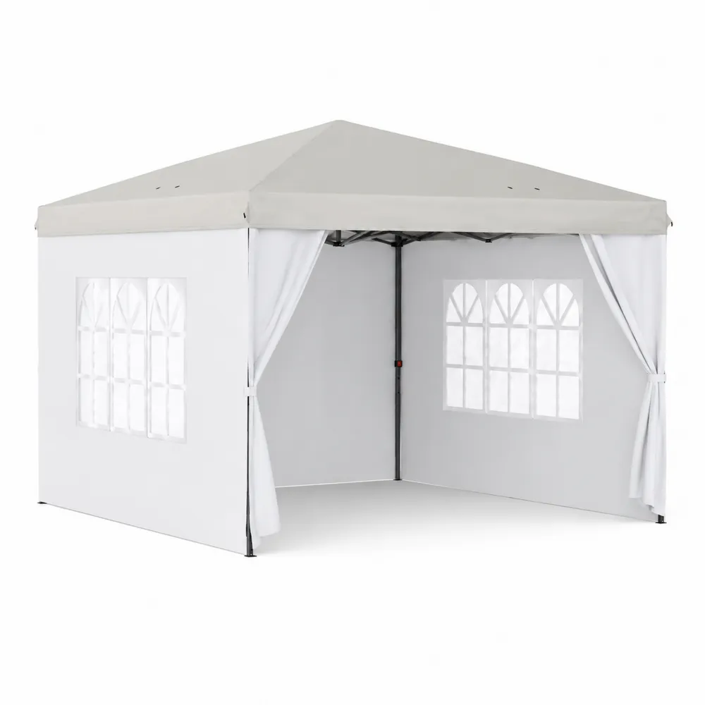 Tente de jardin extérieure 3x3m Polyester Blanc avec fenêtres