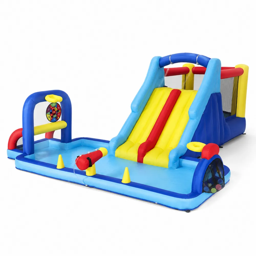 Aire de jeux gonflable en PVC avec toboggan et piscine