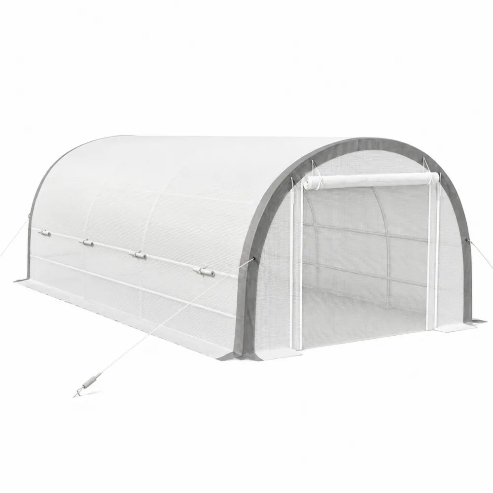 Serre Tunnel en Métal et PE 9x3x2 m Blanc