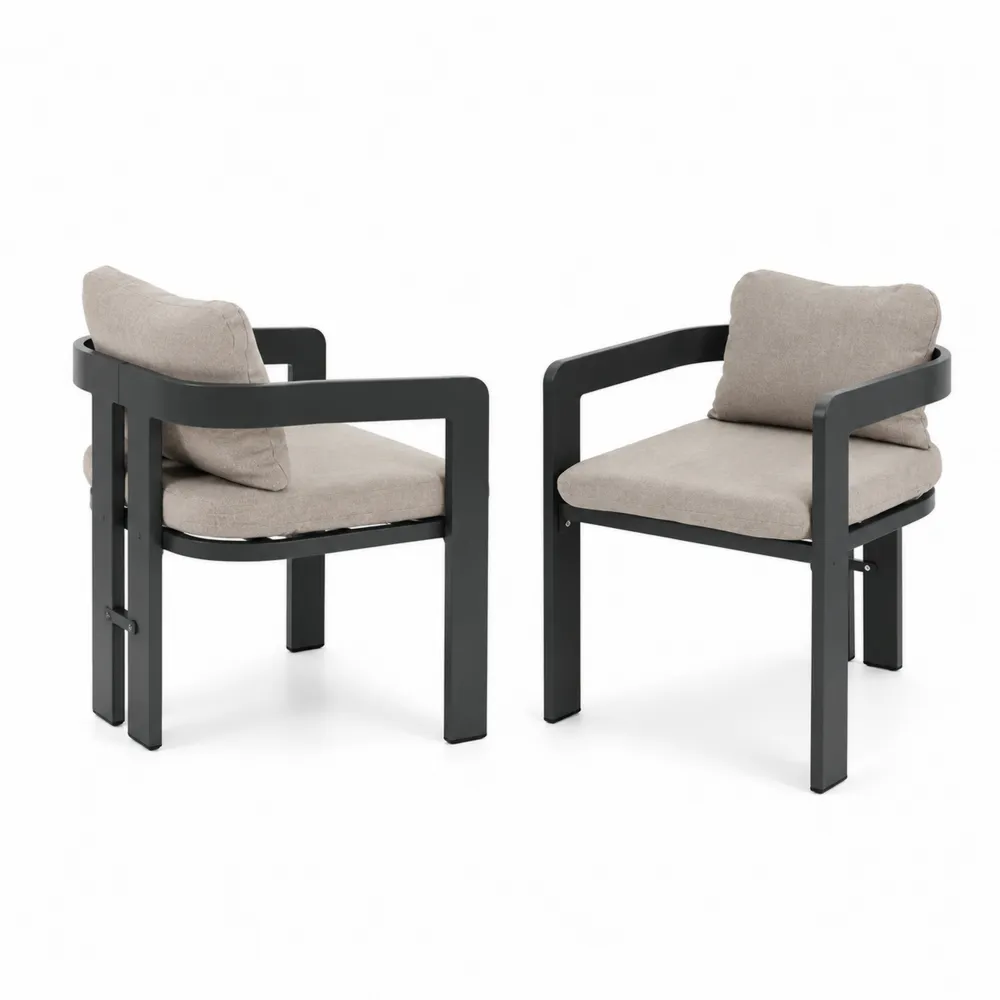 Lot de 2 chaises de jardin en aluminium avec coussins en polyester beiges