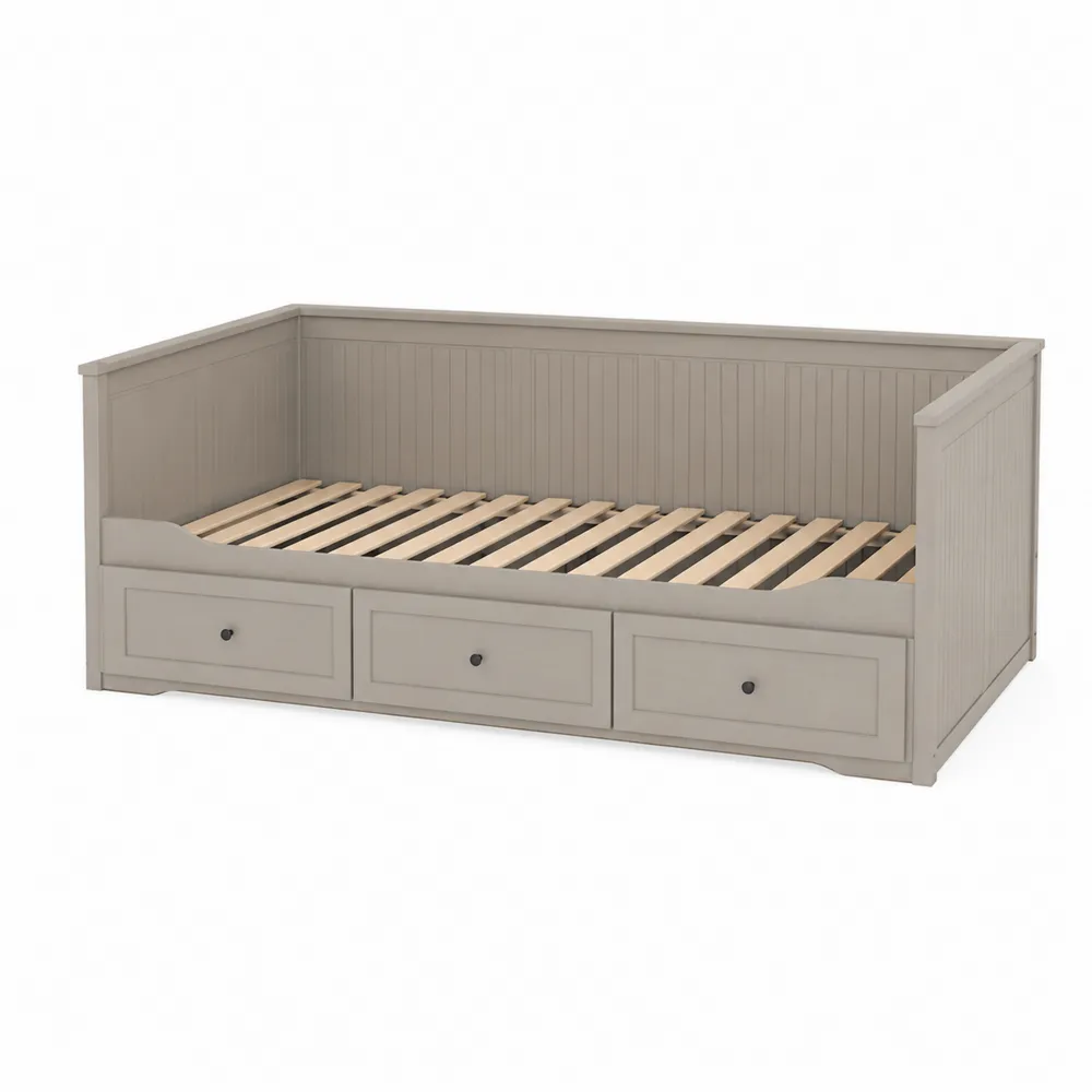 Lit de jour en bois avec tiroirs Gris 200x90 cm
