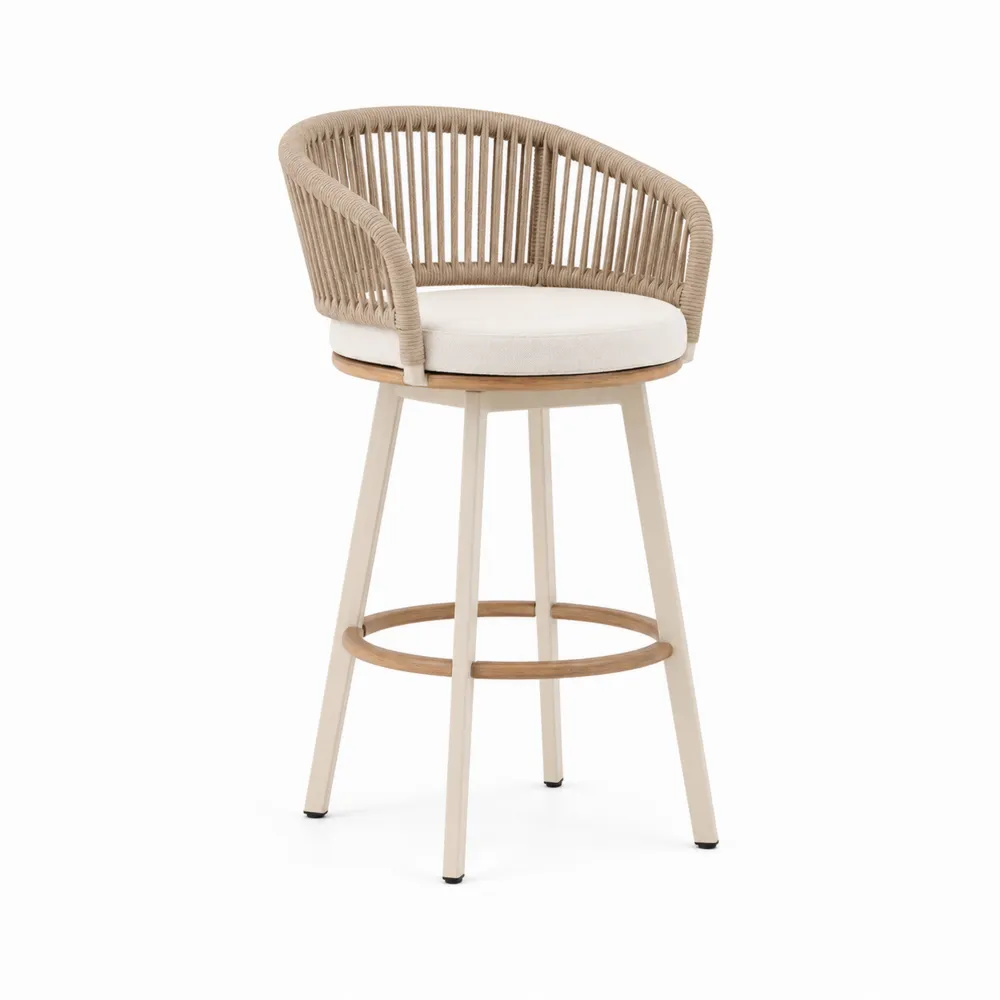 Tabouret de bar en métal et corde beige