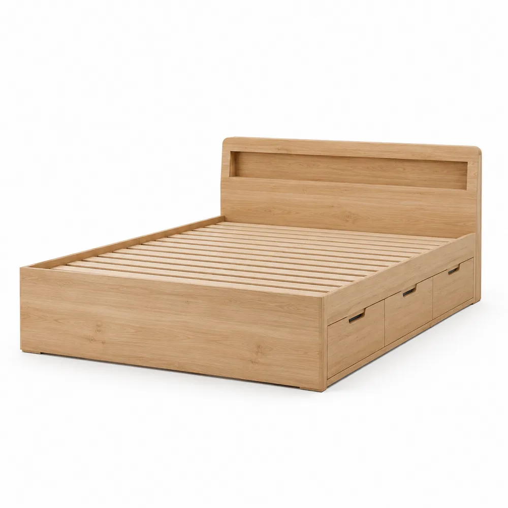 Lit double en bois avec rangement 200x160 cm