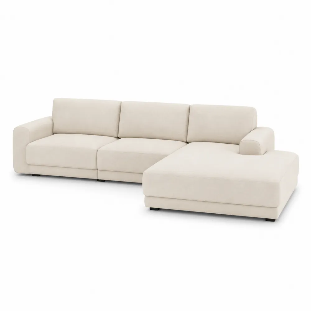 Canapé d'angle en tissu beige avec méridienne 280x150x85 cm