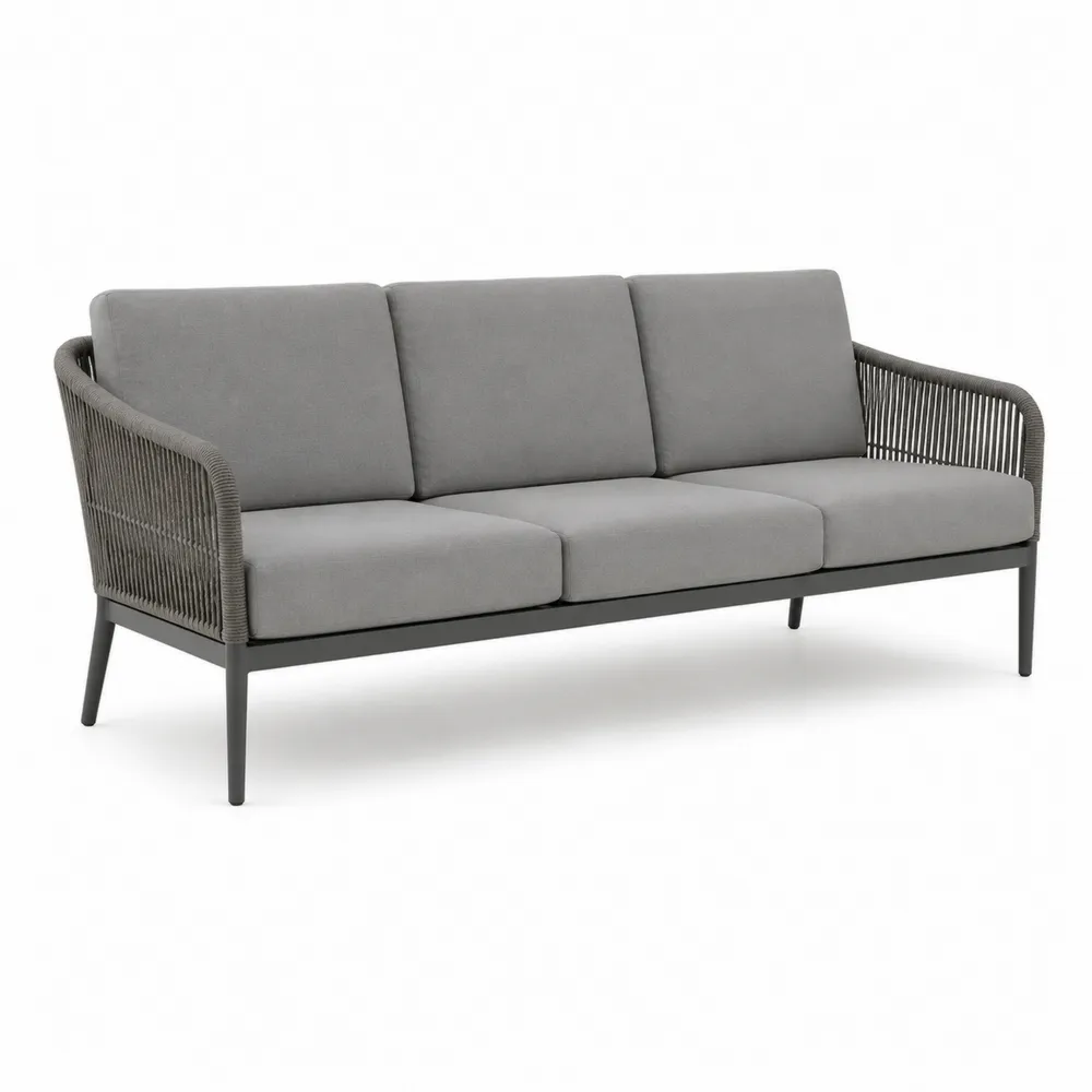 Canapé trois places en aluminium et tissu gris