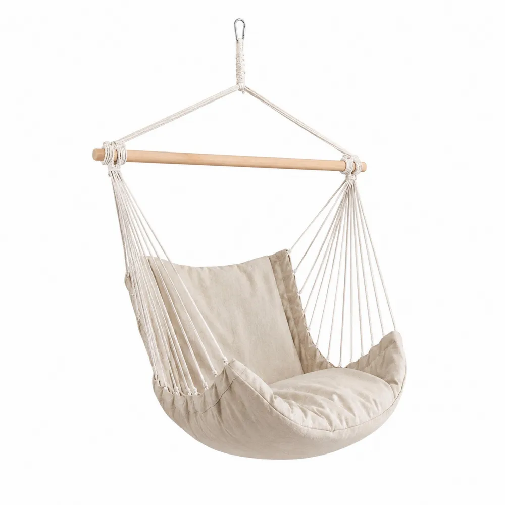 Chaise hamac suspendue en coton et bois Beige
