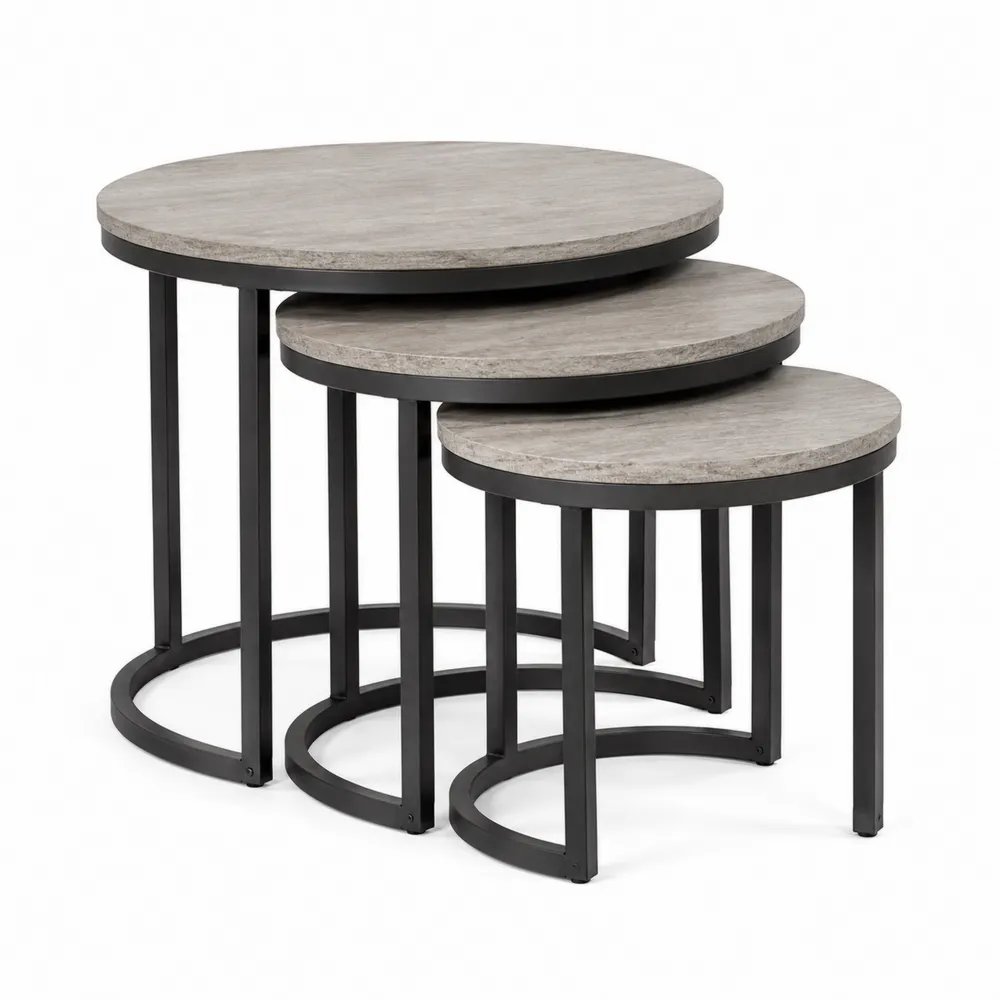 Ensemble de Tables Gigognes en Bois Composé et Métal Noir