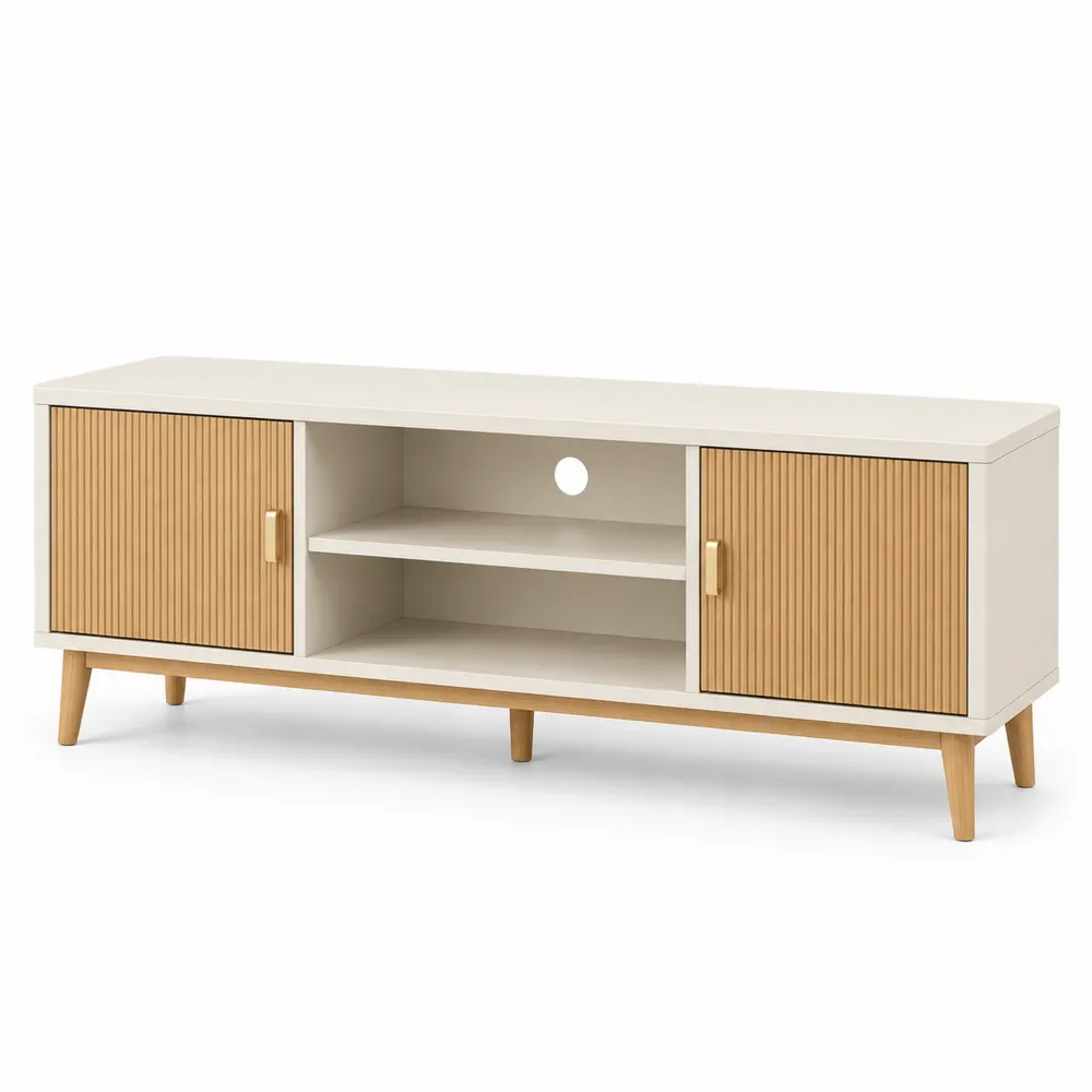 Meuble TV en bois et MDF avec portes et étagères 120x40x50cm
