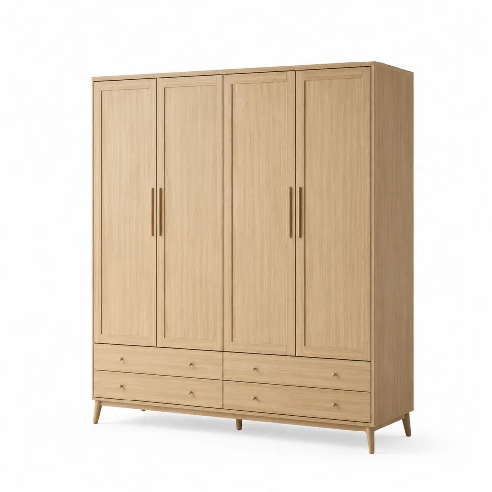 Armoire en Bois 4 Portes avec Tiroirs