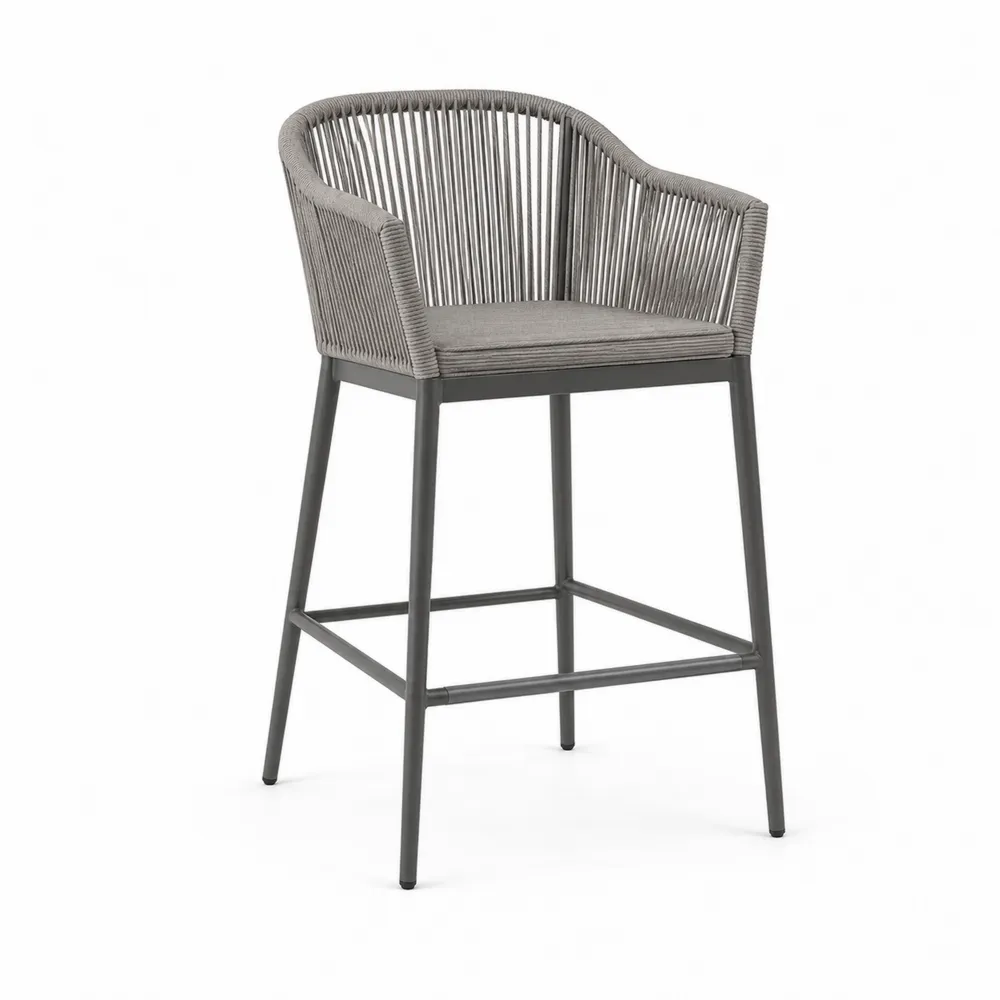 Tabouret de bar en aluminium et corde polyester Gris