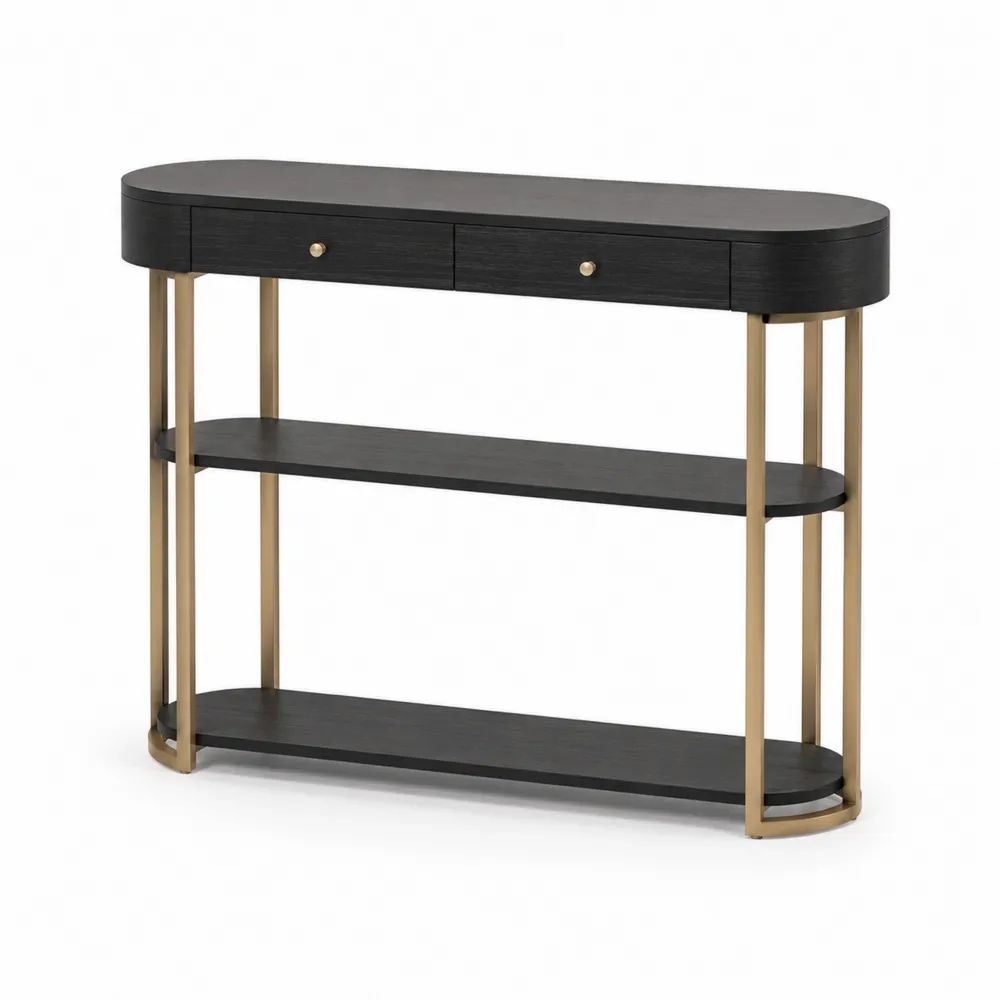 Console en bois noir et métal doré 120x35x80 cm