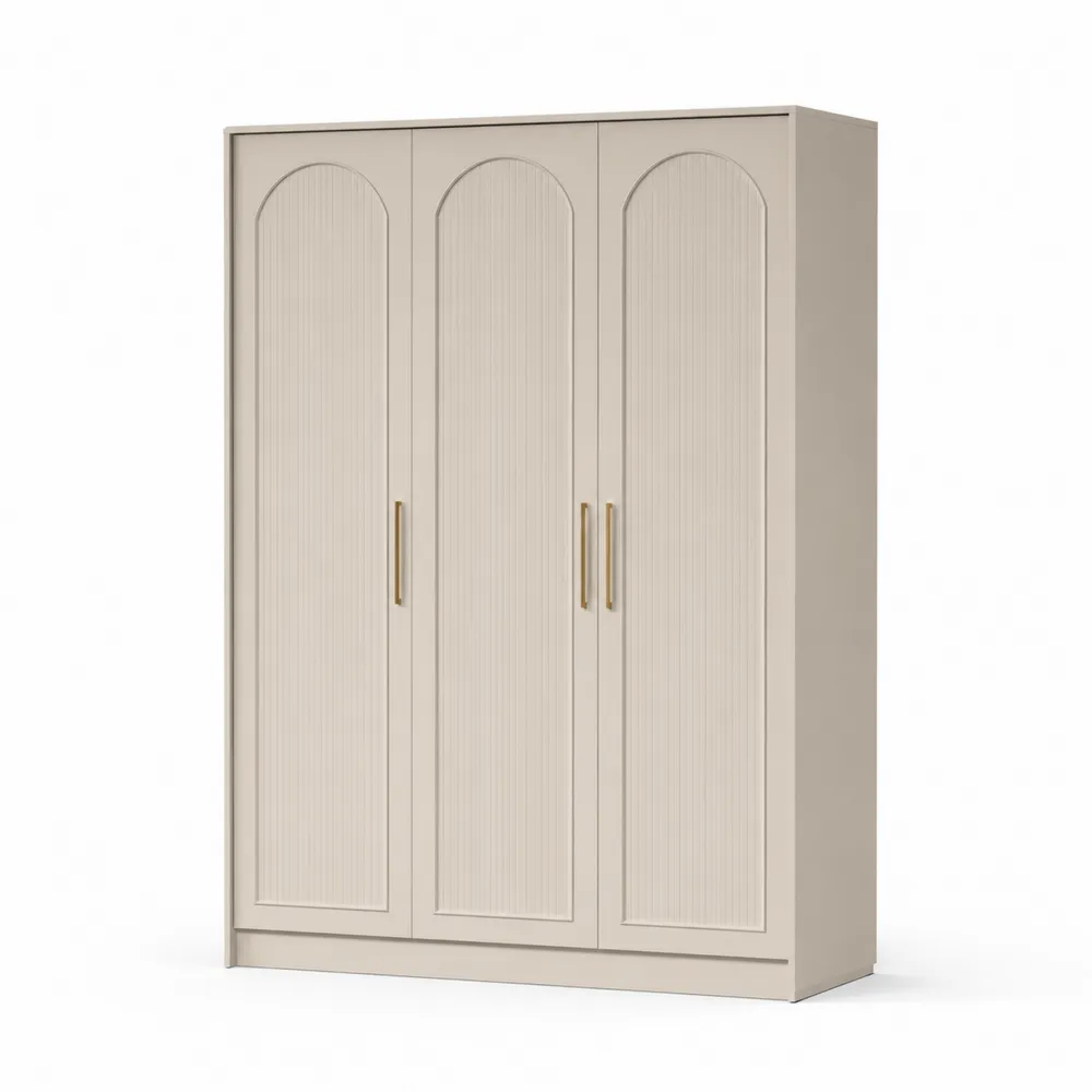 Armoire 3 portes en bois avec poignées dorées 200x60x220 cm