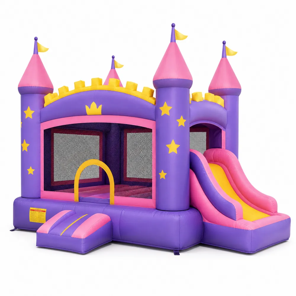 Château gonflable en PVC avec toboggan Violet/Rose/Jaune
