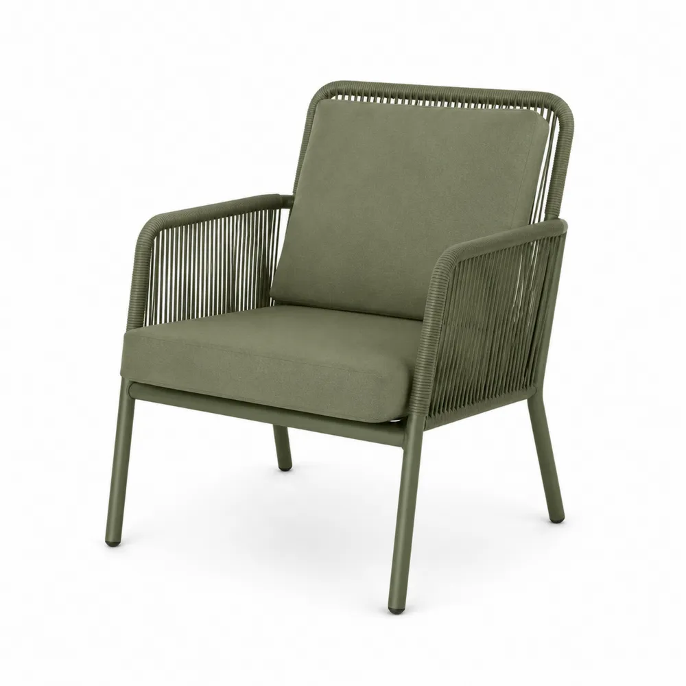 Fauteuil en aluminium et corde avec coussins Olive