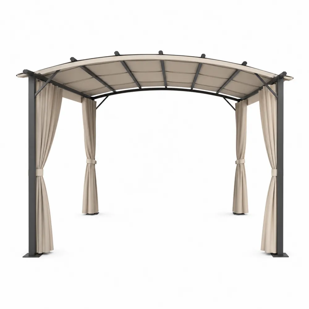 Pavillon en métal avec auvent en polyester beige 3x3 m