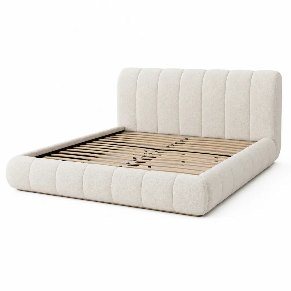 Lit double en bois et tissu 160x200 cm
