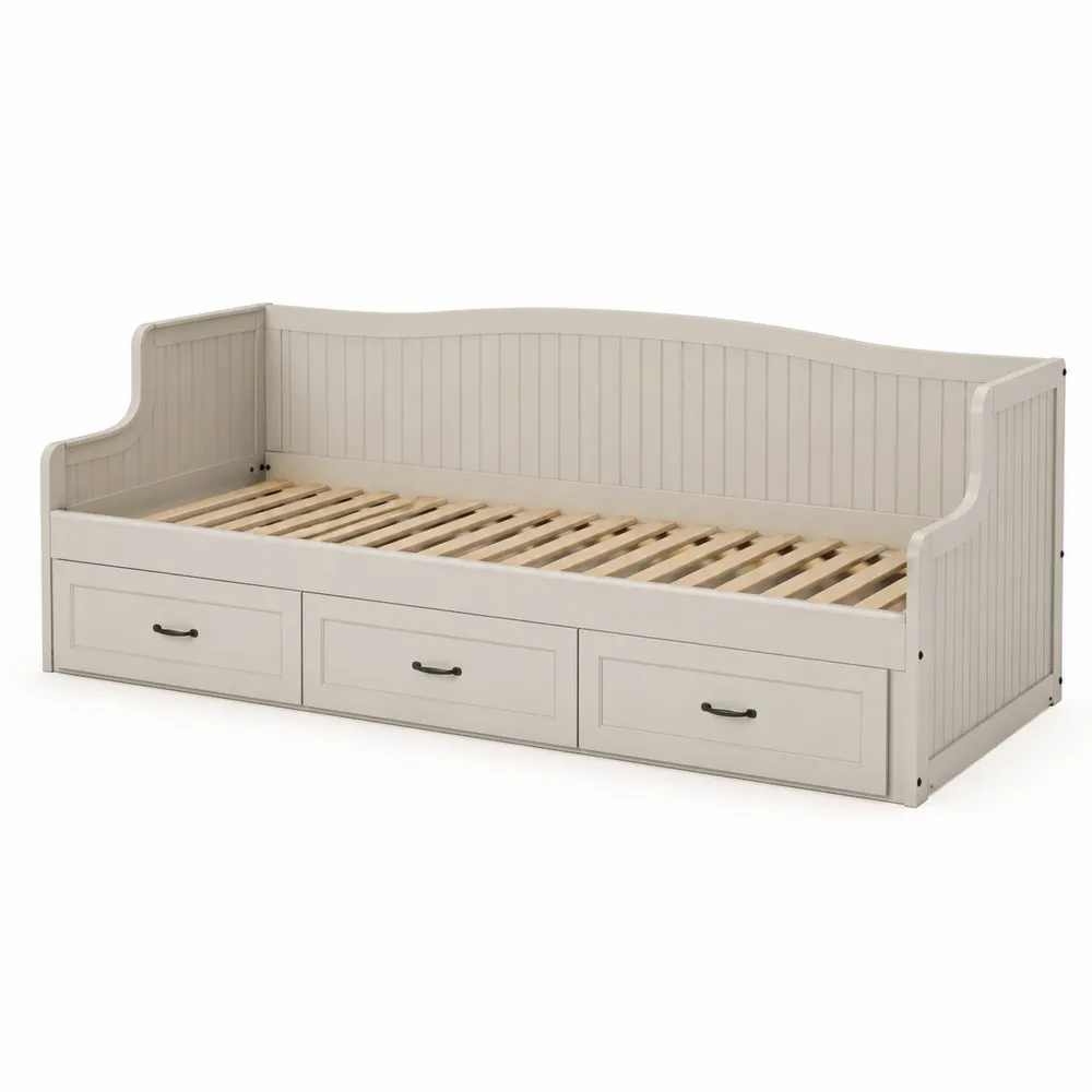 Lit de jour en bois avec tiroirs Beige